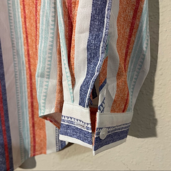 Striped Tribal Aztec Multicolor Button Shirt Blouse - Picture 4 of 8